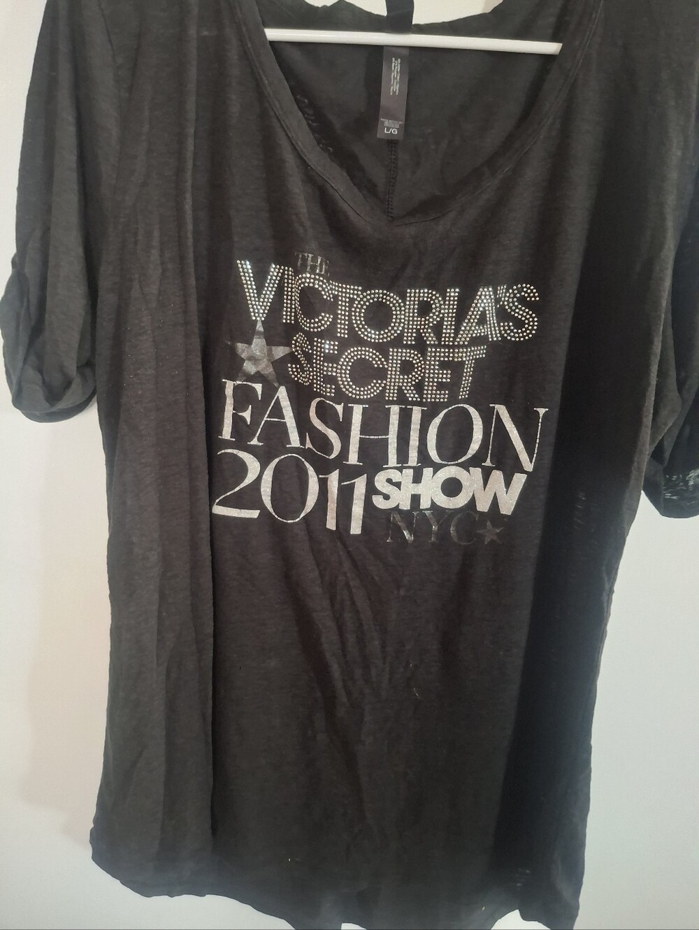 Victoria's Secret Black Short-Sleeve Graphic Tee with Silver Print